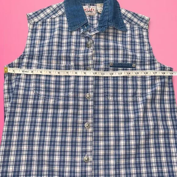 Vintage blue & white plaid button up blouse - Picture 7 of 8